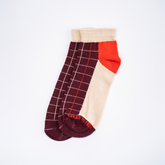 Checkerboard - Beige- Dark Burgundy / Firey Red